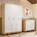Ver imagem 1 de Quarto Infantil com Guarda-Roupa 4 Portas e Cômoda 1 Porta 100% MDF Mimo Espresso Móveis Branco/Brilho/Amêndoa