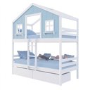 Ver imagem 2 de Beliche Casinha Dos Sonhos com 02 Gavetas Madeira Maciça Branco | Azul Housin