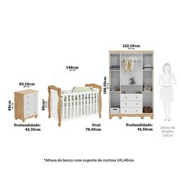 Quarto de Bebê Completo Berço Minicama Guarda-roupa 4 Portas e Cômoda 100% Mdf Nina Espresso Móveis - 4