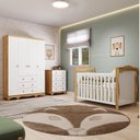 Ver imagem 1 de Quarto de Bebê Completo Berço 3 em 1, Guarda Roupa e Cômoda MDF Nina Espresso Móveis Branco/Amêndoa