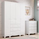 Ver imagem 1 de Quarto Infantil com Guarda-Roupa 4 Portas e Cômoda 4 Gavetas 100% MDF Mimo Espresso Móveis Branco/Br