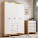Ver imagem 1 de Quarto Infantil com Guarda-Roupa 4 Portas e Cômoda 4 Gavetas 100% MDF Mimo Espresso Móveis Branco/Br