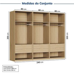 Guarda-roupa Modulado 3 Peças 6 Portas Jade CabeCasa MadeiraMadeira - 3