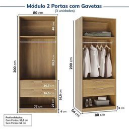 Guarda-roupa Modulado 3 Peças 6 Portas Jade CabeCasa MadeiraMadeira - 10