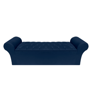 Recamier Baú Calçadeira Quarto Casal 138cm Barcelona:suede Azul Marinho