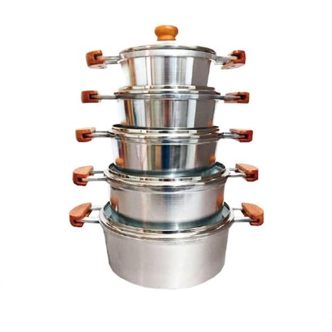 Jogo 5 Panelas Alumínio Batido Fundido Tampa de Vidro Extang