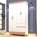 Ver imagem 1 de Guarda-roupa Solteiro San Diego 4 Portas 2 Gavetas Branco/camarim - Pnr Móveis