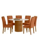 Ver imagem 2 de Conjunto Sala de Jantar Mesa Tampo de Vidro/MDF Redondo 135cm com 6 Cadeiras Serena Marrom/Ypê/Off White