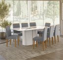 Ver imagem 1 de Conjunto Sala de Jantar Mesa Serena Tampo de Vd 180cm com 8 Cad.Cecilia Cinza/Off White/Ypê