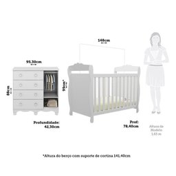 Quarto de Bebê com Berço 3 em 1 e Cômoda Janelada 100% MDF Aurora Espresso Móveis - 3