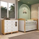 Ver imagem 1 de Quarto de Bebê Berço 3 em 1 Cômoda Janelada 1 Porta 100% MDF Aurora Espresso Móveis Branco/Amêndoa