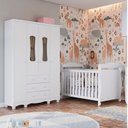 Ver imagem 1 de Quarto de Bebê com Berço 3 em 1, Guarda-Roupa 4 Portas 100% MDF Aurora Espresso Móveis Branco/Brilho