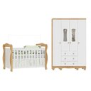 Ver imagem 3 de Quarto de Bebê Guarda-Roupa 4 Portas com Janelas e Berço Minicama 100% MDF Aurora Espresso Móveis Branco/Brilho/Amêndoa