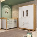Ver imagem 1 de Quarto de Bebê Guarda-Roupa 4 Portas com Janelas e Berço Minicama 100% MDF Aurora Espresso Móveis Branco/Brilho/Amêndoa
