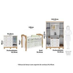 Quarto de Bebê Completo Berço 3 em 1, Guarda-roupa 4 Portas e Cômoda 100% MDF Aurora Espresso Móveis - 3