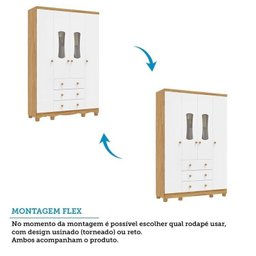 Quarto de Bebê Completo Berço 3 em 1, Guarda-roupa 4 Portas e Cômoda 100% MDF Aurora Espresso Móveis - 6