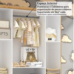 Quarto de Bebê Completo Berço 3 em 1, Guarda-roupa 4 Portas e Cômoda 100% MDF Aurora Espresso Móveis - 12