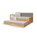 Ver imagem 3 de Sofá Cama Dublin Estofado Capitonê Veludo Cinza Madeira Maciça com Cama Auxiliar Vintage Imbuia