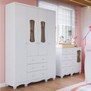 Ver imagem 1 de Quarto Infantil com Guarda-Roupa 4 Portas e Cômoda com Janelas 100% MDF Lana Espresso Móveis Branco/