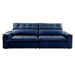 Sofá Retrátil e Reclinável Molas Ensacadas 4 Lugares Rubi Vivaro Decor Suede Azul Marinho - 4