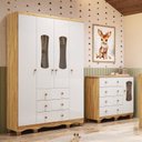 Ver imagem 1 de Quarto Infantil com Guarda-Roupa 4 Portas e Cômoda com Janelas 100% MDF Lana Espresso Móveis Branco/