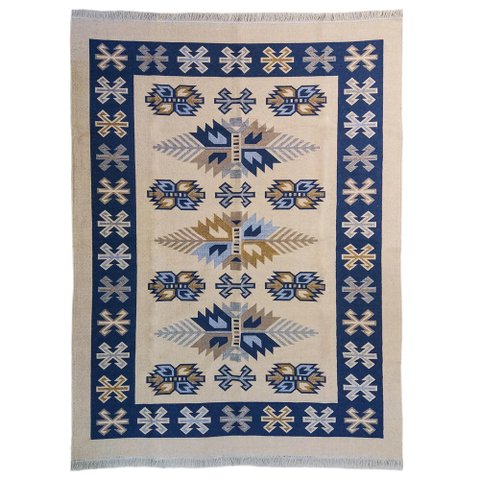 Tapete Sala Kilin Gashgai 200x300 Dupla Face Tribal 1 Azul
