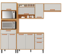 Ver imagem 3 de Cozinha Modulada Compacta 4 Peças 9 Portas 3 Gavetas e Nicho para 2 Fornos Nápoles Itatiaia Branco/Cinamomo/Off White