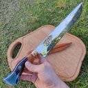 Ver imagem 7 de Faca Artesanal Churrasco Santinha 10' Cabo Híbrido Nossa Senhora Aparecida Aço Inox 3mm Naipes