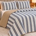 Ver imagem 2 de Kit Cobre Leito Floratta Casal Percal 150 Fios Dupla Face Estampado Colcha 3 Peças Listra Azul