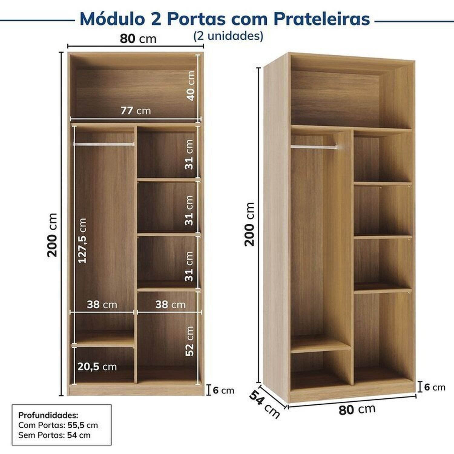 Guarda-roupa Modulado 2 Peças 4 Portas Jade Cabecasa Madeiramadeira - 9