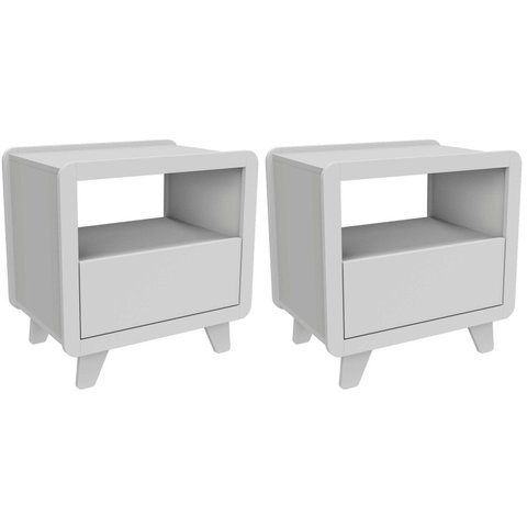 Conjunto 2 Mesas de Cabeceira 55cm com Gaveta e Nicho 100% MDF Padrão Planejados Mabel Branco