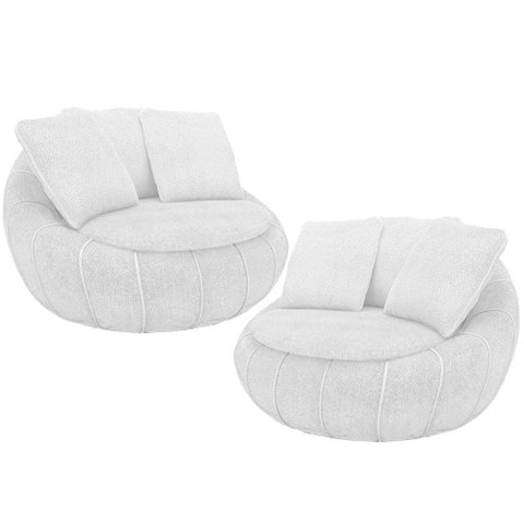Kit 02 Poltronas Giratórias para Sala de Estar Kira M03 Bouclê Branco - Lyam Decor