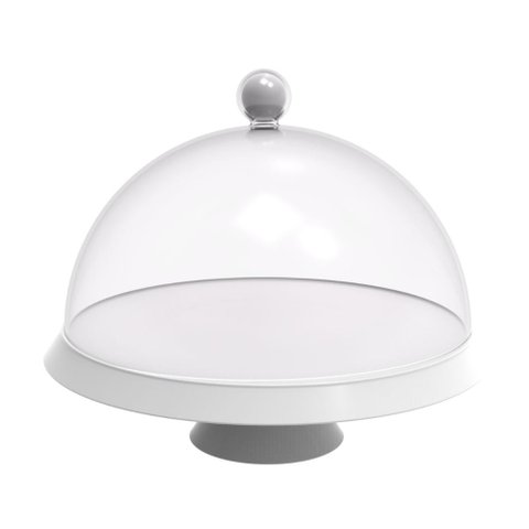 Porta Bolo Bubble Crippa 25 Cm de Diametro com Base com Pé Resistente e Cúpula Transparente Branc