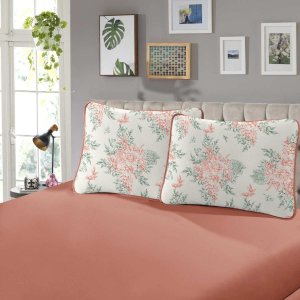 Jogo de Cama Casal Malha Estampado Rubi 100% Algodão 03 Peças Helena/salmão Sbx 29456