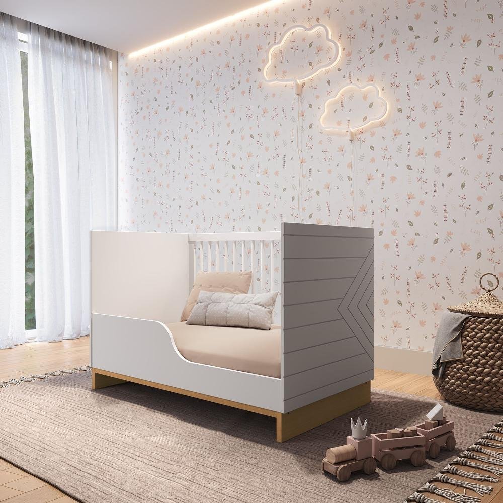 Quarto de Bebê 2 Pçs Berço e Cômoda Grande Coleção Cubo - Branco/plátano - 4