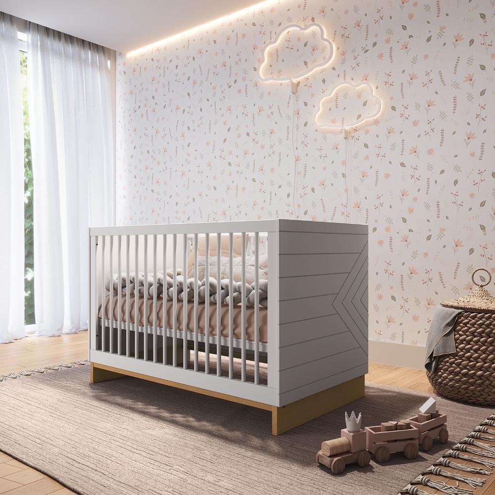 Quarto de Bebê 2 Pçs Berço e Cômoda Grande Coleção Cubo - Branco/plátano - 2