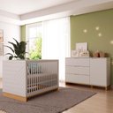 Ver imagem 1 de Quarto de Bebê 2 Pçs Berço e Cômoda Grande Coleção Cubo - Branco/plátano