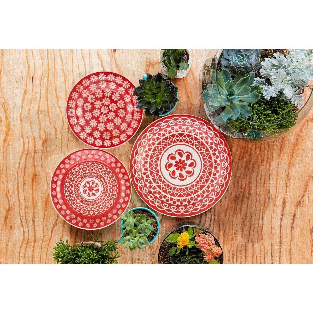 Kit 2 Pratos Sobremesa Floreal Renda Cerâmica Oxford® 20cm - 2