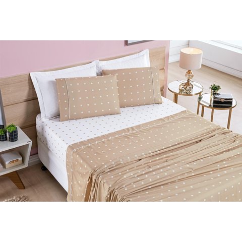 Roupa de Cama Casal Queen Size Box Petit Póa 200 Fios Caqui