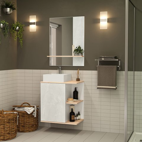Conjunto para Banheiro 60 Cm Baltico Bsi Branco Faia e Cristal