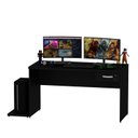 Ver imagem 2 de Mesa Gamer Escrivaninha 1 Gaveta 140cm Preto