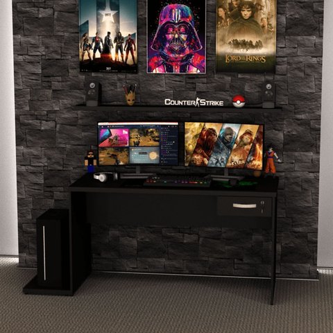 Mesa Gamer Escrivaninha 1 Gaveta 140cm Preto