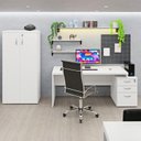 Ver imagem 3 de Conjunto Mesa Pedestal e Armário Alto para Escritório Branco