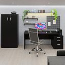 Ver imagem 2 de Conjunto Mesa Pedestal e Armário Alto Escritório Preto