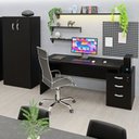 Ver imagem 1 de Conjunto Mesa Pedestal e Armário Alto Escritório Preto