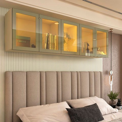 Módulo Guarda-roupa Aéreo Reflecta 5 Portas com Led 100% Mdf Concept