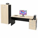 Ver imagem 3 de Conjunto Mesa Pedestal e Armário Alto para Escritório Carvalho Preto Bege