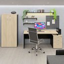 Ver imagem 2 de Conjunto Mesa Pedestal e Armário Alto para Escritório Carvalho Preto Bege