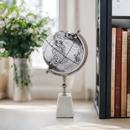 Globo Terrestre Decor em Aluminio e Pedra Branc e Prata 20cm - 2