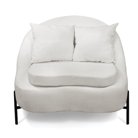 Poltrona Decorativa Orgânica Pé de Metal Preto Zaya Bouclê Off White C05 - D’Rossi